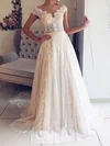 Ball Gown Illusion Lace Sweep Train Wedding Dresses With Pearl Detailing #UKM00023539