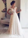 Ball Gown Illusion Lace Sweep Train Wedding Dresses With Pearl Detailing #UKM00023539
