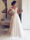Lace Scoop Neck A-line Sweep Train Pearl Detailing Wedding Dresses #UKM00023539