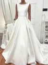 Ball Gown/Princess Scoop Neck Satin Sweep Train Wedding Dresses With Pockets #UKM00023541