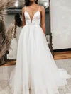 Ball Gown/Princess V-neck Organza Sweep Train Wedding Dresses #UKM00023544