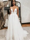 Ball Gown V-neck Organza Sweep Train Wedding Dresses #UKM00023544
