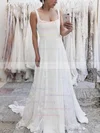 Tulle Stretch Crepe Square Neckline A-line Sweep Train Lace Wedding Dresses #UKM00023548