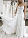Tulle Stretch Crepe Square Neckline A-line Sweep Train Lace Wedding Dresses #UKM00023548