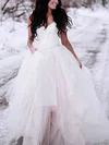 Tulle V-neck Ball Gown Floor-length Appliques Lace Wedding Dresses #UKM00023551