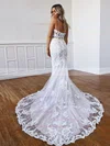 Lace V-neck Trumpet/Mermaid Sweep Train Appliques Lace Wedding Dresses #UKM00023557