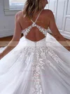 Tulle V-neck Princess Sweep Train Appliques Lace Wedding Dresses #UKM00023560