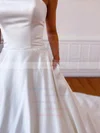 Satin Strapless Ball Gown Chapel Train Appliques Lace Wedding Dresses #UKM00023561