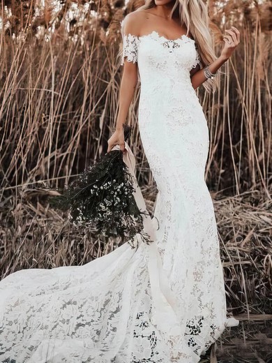 Trumpet/Mermaid Illusion Lace Sweep Train Wedding Dresses #UKM00023571