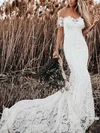 Trumpet/Mermaid Illusion Lace Sweep Train Wedding Dresses #UKM00023571