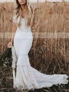 Lace Scoop Neck Trumpet/Mermaid Sweep Train Lace Wedding Dresses #UKM00023571