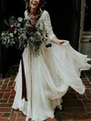 A-line V-neck Chiffon Floor-length Wedding Dresses With Lace #UKM00023573