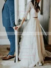 Lace Chiffon V-neck A-line Floor-length Lace Wedding Dresses #UKM00023573