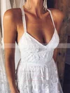 Lace V-neck A-line Sweep Train Split Front Wedding Dresses #UKM00023410