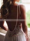 Chiffon Tulle V-neck A-line Sweep Train Appliques Lace Wedding Dresses #UKM00023484