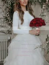 Tulle Stretch Crepe Scoop Neck A-line Sweep Train Cascading Ruffles Wedding Dresses #UKM00023486
