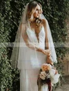 Lace V-neck Trumpet/Mermaid Sweep Train Lace Wedding Dresses #UKM00023487