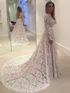 Ball Gown Illusion Lace Court Train Wedding Dresses With Sashes / Ribbons #UKM00023489