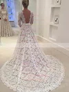 Lace Scalloped Neck Princess Court Train Sashes / Ribbons Wedding Dresses #UKM00023489