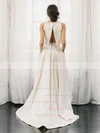 Satin Scoop Neck A-line Sweep Train Pockets Wedding Dresses #UKM00023495
