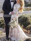 Lace Tulle Scoop Neck Trumpet/Mermaid Sweep Train Appliques Lace Wedding Dresses #UKM00023496