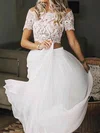 A-line Off-the-shoulder Lace Chiffon Floor-length Wedding Dresses #UKM00023499