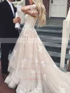 Tulle V-neck Princess Sweep Train Appliques Lace Wedding Dresses #UKM00023501