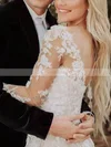 Tulle V-neck Princess Sweep Train Appliques Lace Wedding Dresses #UKM00023501