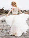 Lace Chiffon Scoop Neck A-line Floor-length Appliques Lace Wedding Dresses #UKM00023505