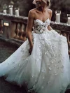 Tulle Sweetheart Princess Sweep Train Appliques Lace Wedding Dresses #UKM00023507
