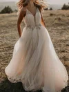 Ball Gown/Princess V-neck Tulle Floor-length Wedding Dresses With Sashes / Ribbons #UKM00023509