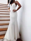 Trumpet/Mermaid V-neck Stretch Crepe Sweep Train Wedding Dresses With Buttons #UKM00023511