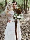 Lace Tulle V-neck A-line Sweep Train Sashes / Ribbons Wedding Dresses #UKM00023515