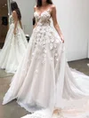 Ball Gown/Princess Sweetheart Organza Sweep Train Wedding Dresses With Flower(s) #UKM00023530