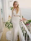 Trumpet/Mermaid Illusion Lace Sweep Train Wedding Dresses With Buttons #UKM00023534