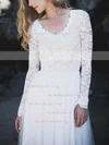 Lace Tulle V-neck A-line Sweep Train Lace Wedding Dresses #UKM00023536