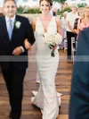 Satin Tulle V-neck Trumpet/Mermaid Sweep Train Wedding Dresses #UKM00023537