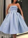 Princess Strapless Satin Tea-length Short Prom Dresses #UKM020106666