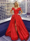 Satin Off-the-shoulder Ball Gown Sweep Train Split Front Prom Dresses #UKM020106762
