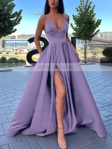 Satin purple hot sale prom dress