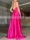 Silk-like Satin V-neck A-line Sweep Train Split Front Prom Dresses #UKM020106866