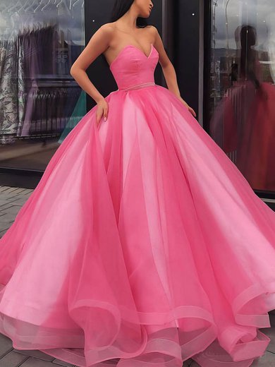 Organza V-neck Ball Gown Floor-length Sashes / Ribbons Prom Dresses #UKM020106884