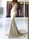Mermaid V-neck Stretch Crepe Backless Prom Dresses #UKM020106919