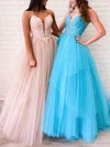 Ball Gown/Princess Floor-length V-neck Tulle Appliques Lace Prom Dresses #UKM020106721