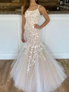Trumpet/Mermaid Sweep Train Scoop Neck Tulle Appliques Lace Prom Dresses #UKM020106729