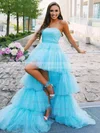 Tulle Strapless Princess Asymmetrical Sashes / Ribbons Prom Dresses #UKM020106794