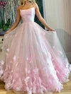 Ball Gown/Princess Sweep Train Scoop Neck Tulle Flower(s) Prom Dresses #UKM020106830