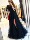 Ball Gown/Princess Sweep Train Scoop Neck Tulle Appliques Lace Prom Dresses #UKM020106912