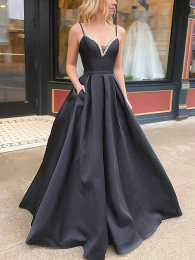 Ball Gown/Princess Floor-length V-neck Satin Beading Prom Dresses #UKM020106926
