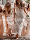 Lace Off-the-shoulder Sheath/Column Sweep Train Wedding Dresses #UKM00023576